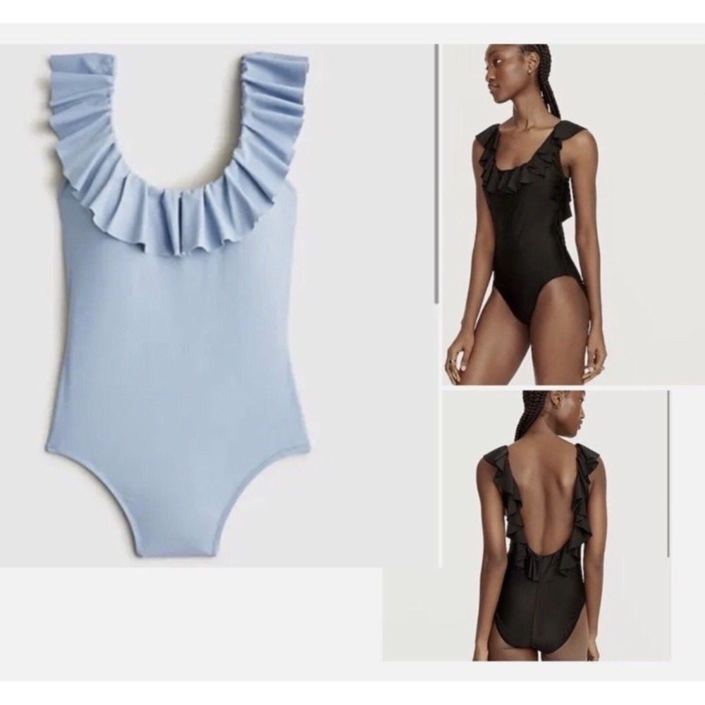J. Crew Ruffle Scoopback One-Piece Swimsuit - Blue Mist - Size 10 NWOT